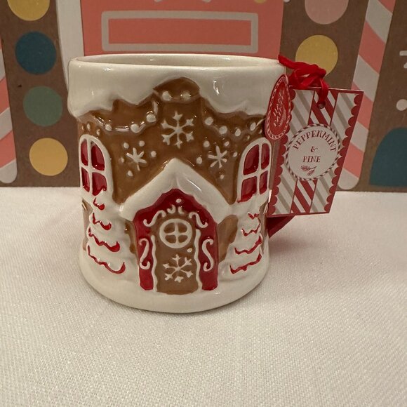 New 2025 Peppermint and Pine Red Gingerbread House Christmas Mug Snowflakes - Picture 1 of 6